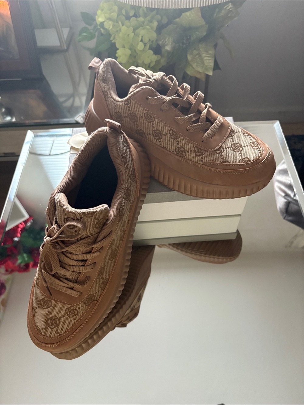 Women's Chunky Platform Sneakers in Tan